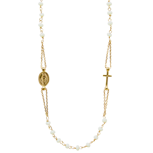 MIRACULOUS EN KRUIS - CRYSTAL KETTING - VERMEIL ZILVER