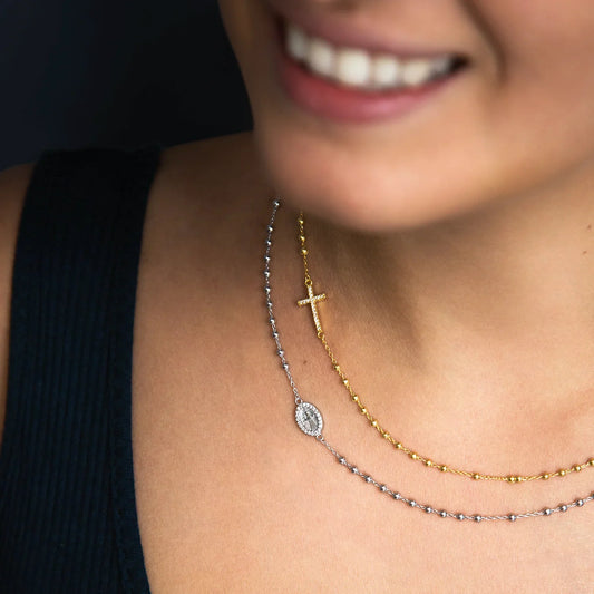 MIRACULOUS AND CROSS - NECKLACE - VERMEIL SILVER