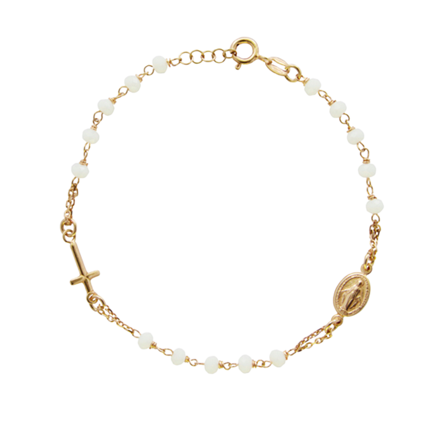 MIRACULOUS MEDAILLE EN KRUIS - ARMBAND - GOUDEN ZILVER