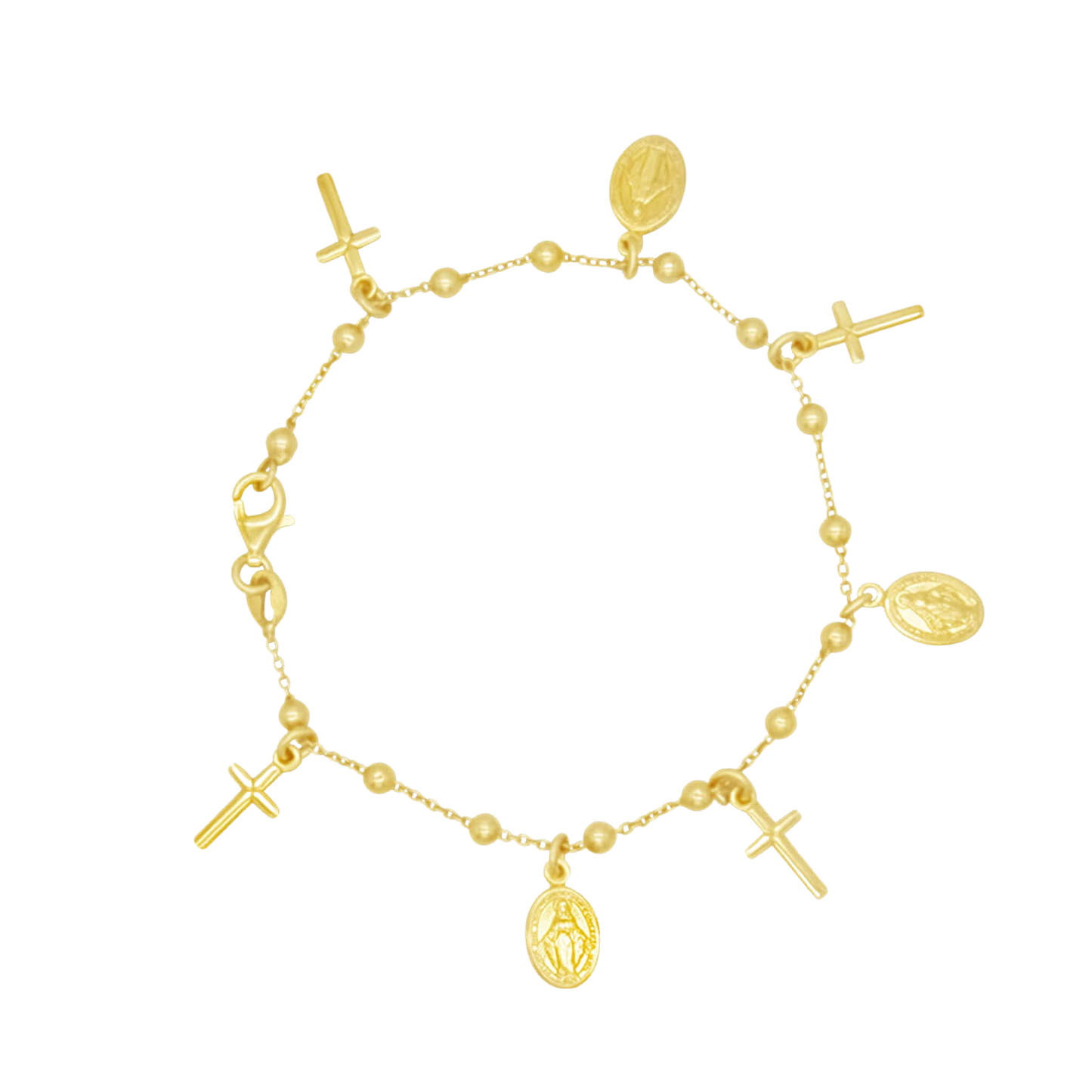 MIRACULOUS MEDAILLE EN KRUIS CHARMS - ARMBAND - GOUDEN ZILVER