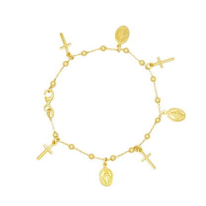 MIRACULOUS MEDAILLE EN KRUIS CHARMS - ARMBAND - GOUDEN ZILVER