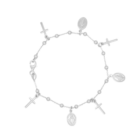 MIRACULOUS MEDAL AND CROSS CHARMS - BRACELET - SILVER