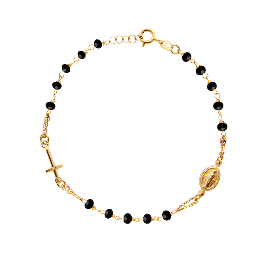MIRACULOUS MEDAILLE EN KRUIS - ARMBAND - GOUDEN ZILVER