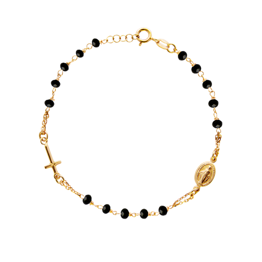 MIRACULOUS MEDAL AND CROSS - BRACELET - GOLDEN SILVER