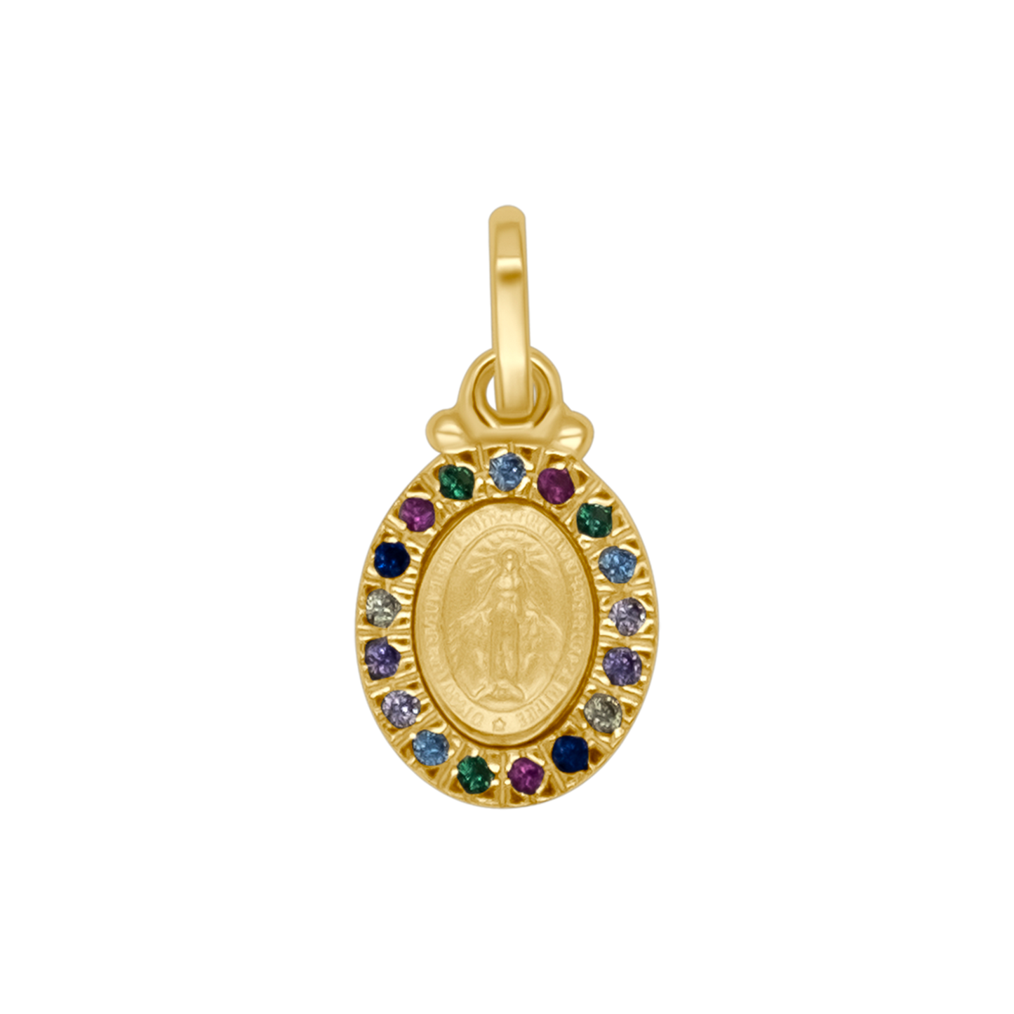 MIRACULOUS MEDAL - MULTICOLOR ZIRCONIA AND GOLDEN SILVER