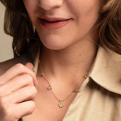 MIRACULOUS MEDAL NECKLACE - GOLDEN SILVER AND ZIRCONIA