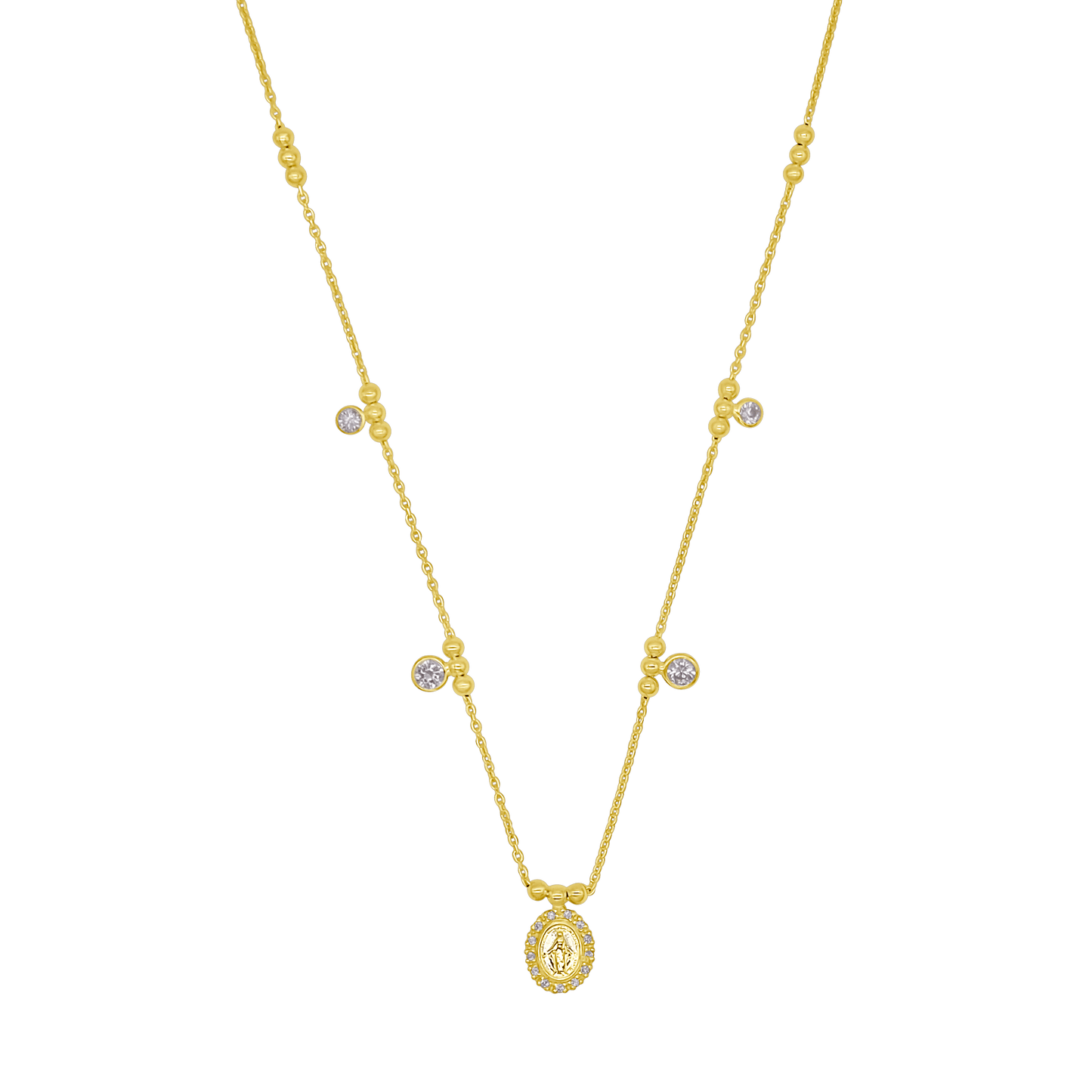 MIRACULOUS MEDAL NECKLACE - GOLDEN SILVER AND ZIRCONIA