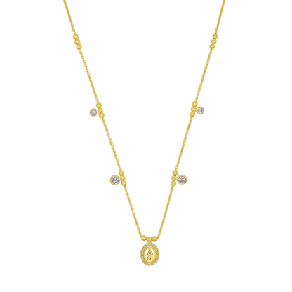 MIRACULOUS MEDAL NECKLACE - GOLDEN SILVER AND ZIRCONIA