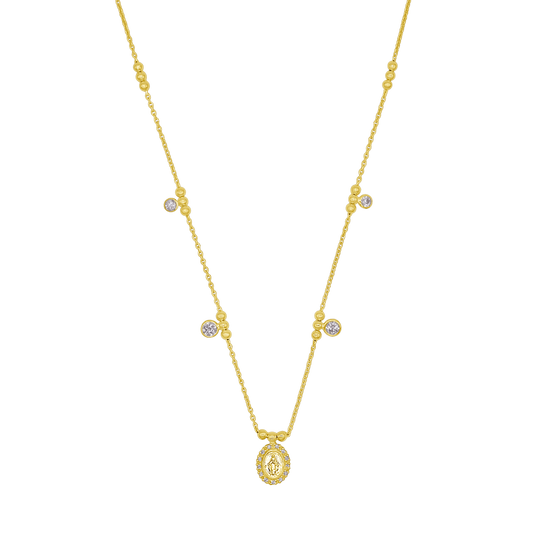 MIRACULOUS MEDAL NECKLACE - GOLDEN SILVER AND ZIRCONIA