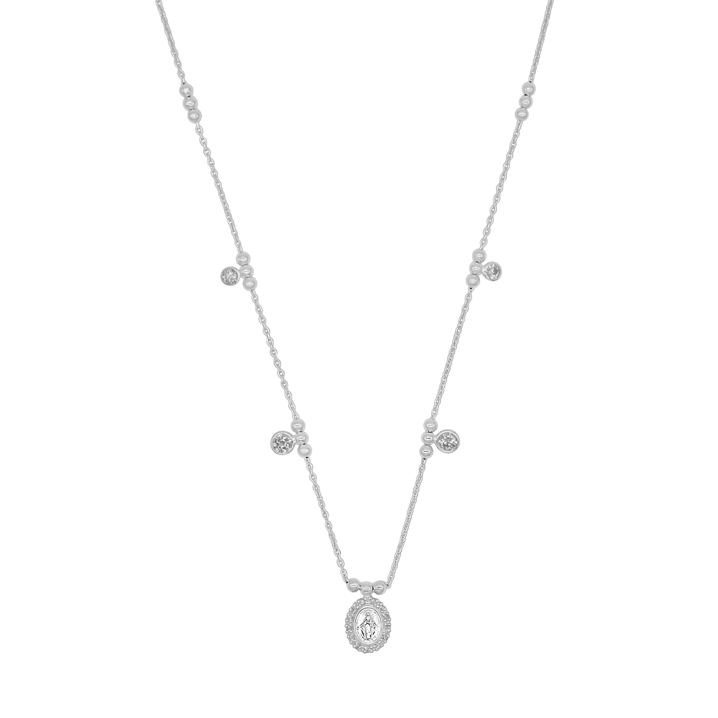 MIRACULOUS MEDAL NECKLACE - SILVER AND ZIRCONIA