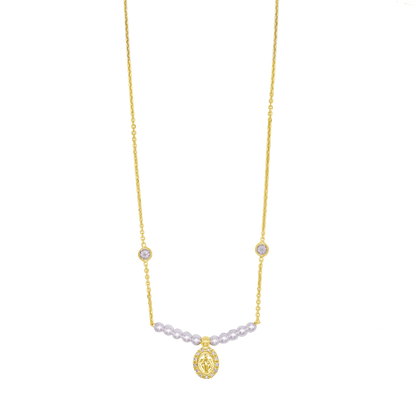 MIRACULOUS MEDAL NECKLACE - GOLDEN SILVER AND PEARLS