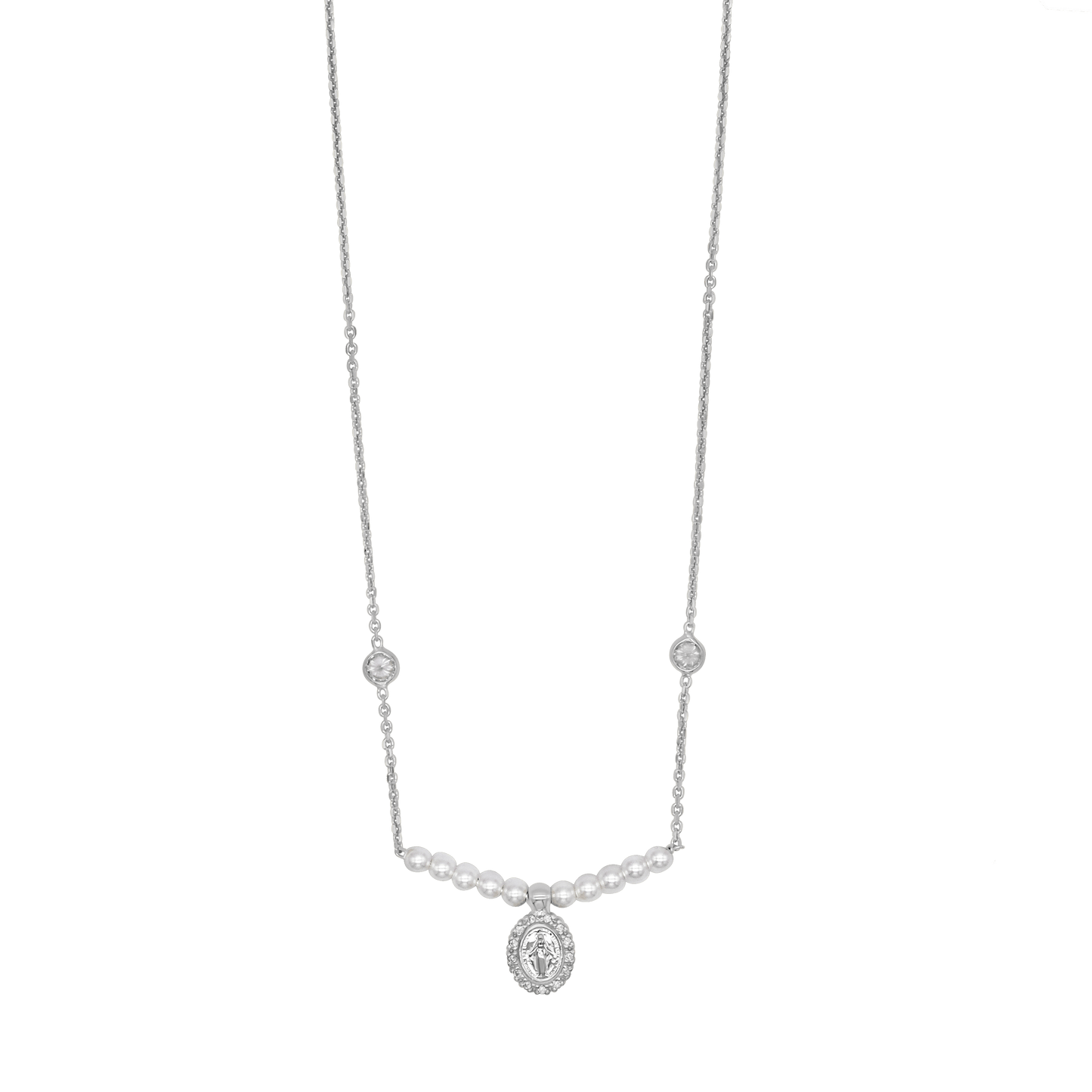 MIRACULOUS MEDAL NECKLACE - SILVER AND PEARLS
