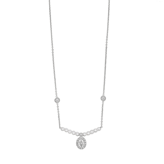 MIRACULOUS MEDAL NECKLACE - SILVER AND PEARLS