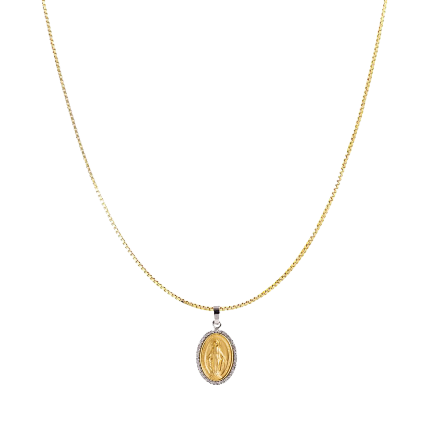 MIRACULOUS MEDAL AND CHAIN - DIAMONDS - GOLD