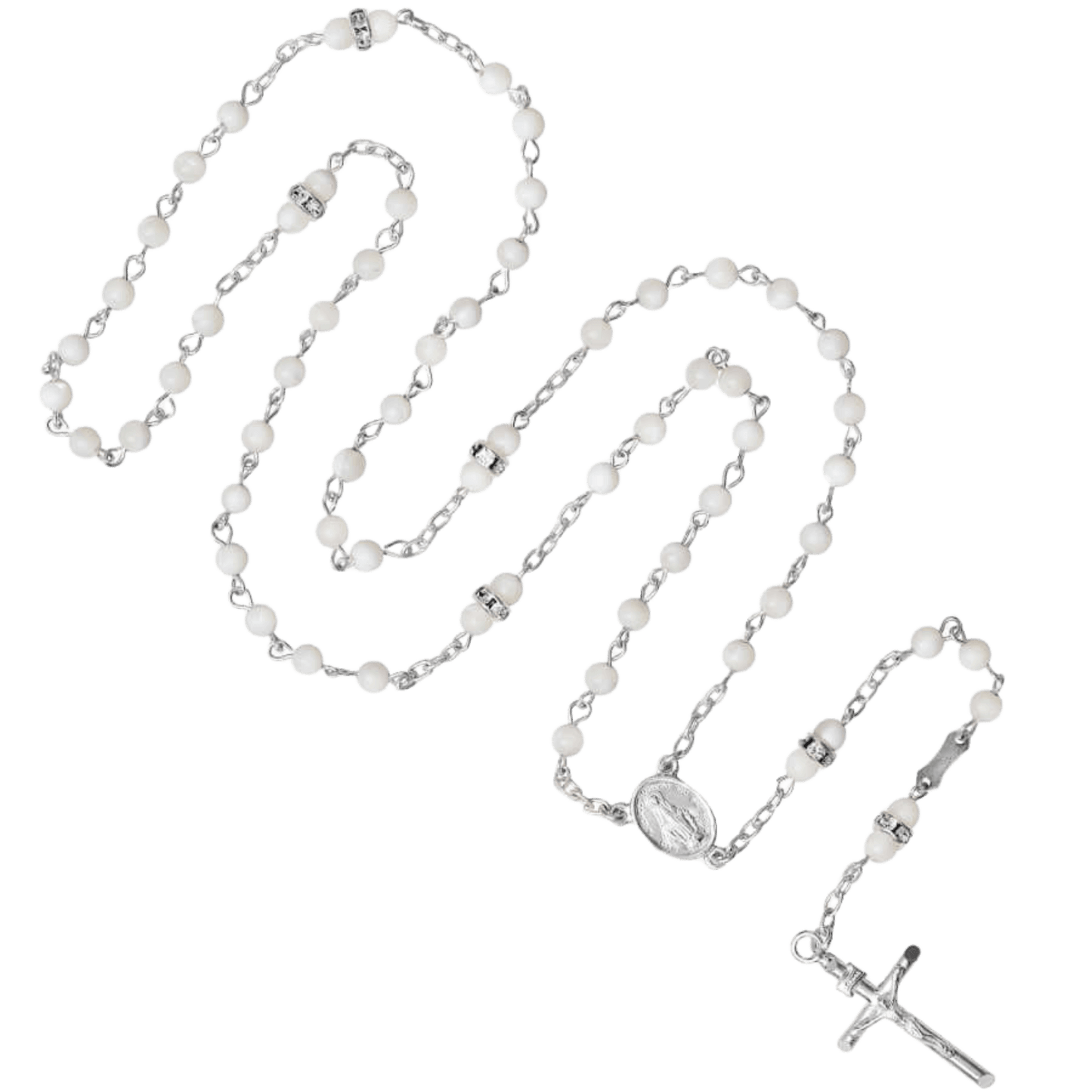 MOTHER OF PEARL AND SWAROVSKI ROSARY - SILVER