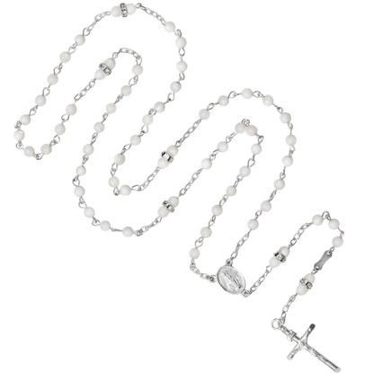 MOTHER OF PEARL AND SWAROVSKI ROSARY - SILVER