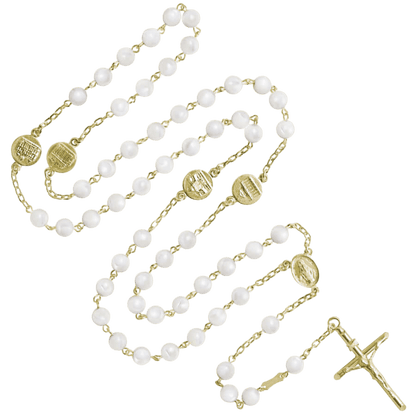 MOTHER OF PEARL ROSARY - VERMEIL SILVER