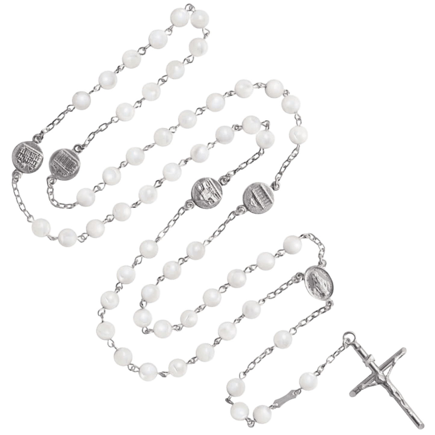 MOTHER OF PEARL ROSARY - SILVER
