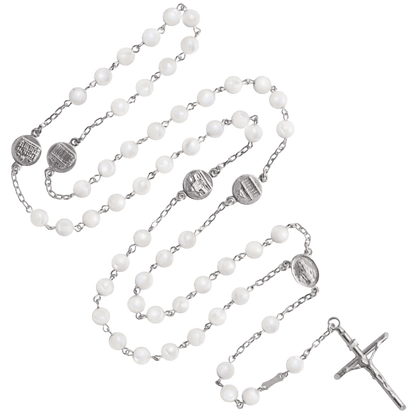 MOTHER OF PEARL ROSARY - SILVER