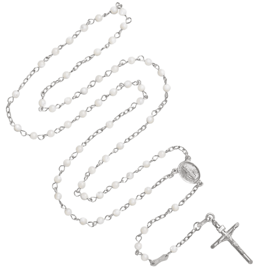 MOTHER OF PEARL ROSARY - SILVER