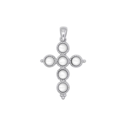 MOTHER OF PEARL KRUIS HANGER - ZILVER