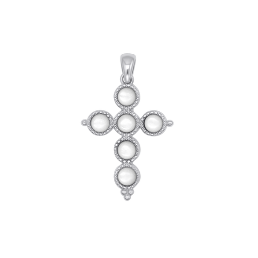 MOTHER OF PEARL CROSS PENDANT - SILVER