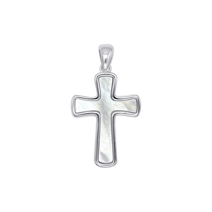 MOTHER OF PEARL KRUIS HANGER - ZILVER