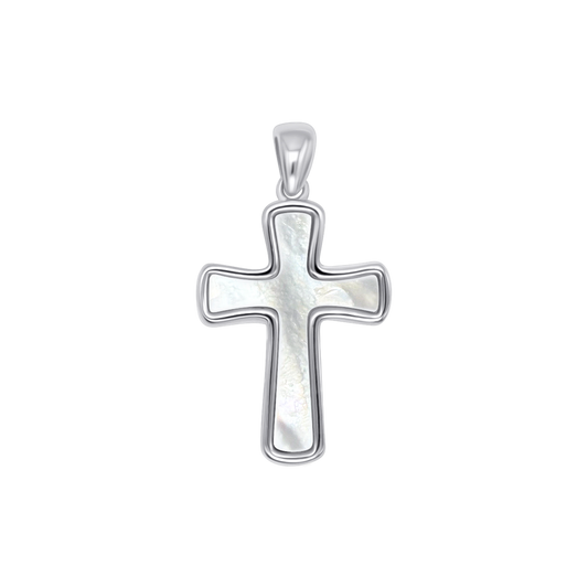 MOTHER OF PEARL CROSS PENDANT - SILVER