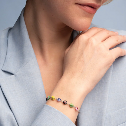 MURRINA GLASS KRALEN ROZENKRANS ARMBAND - ZILVER