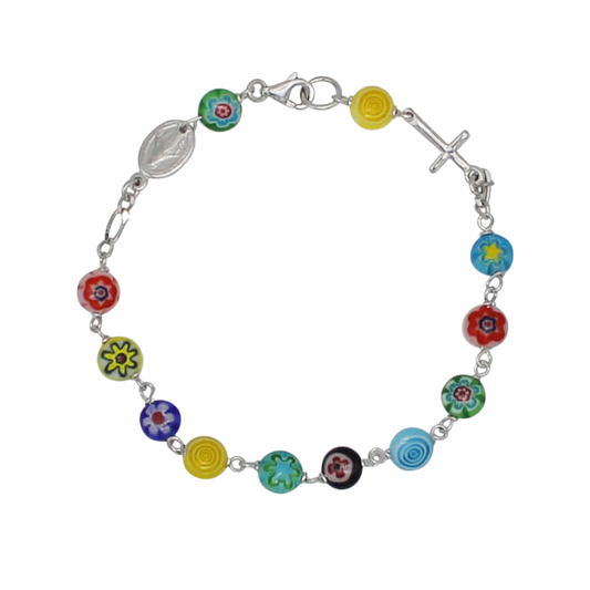 MURRINA GLASS BEADS ROSARY BRACELET - SILVER