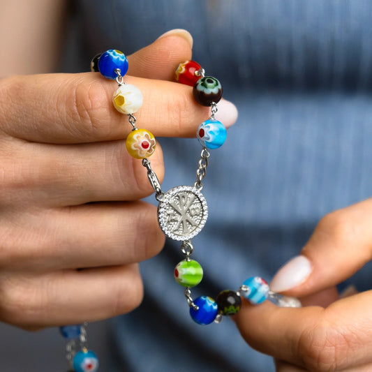 MURRINA GLASS BEADS - ROSARY - SILVER