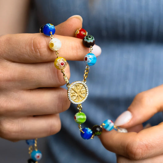 MURRINA GLASS - ROSARY - VERMEIL SILVER