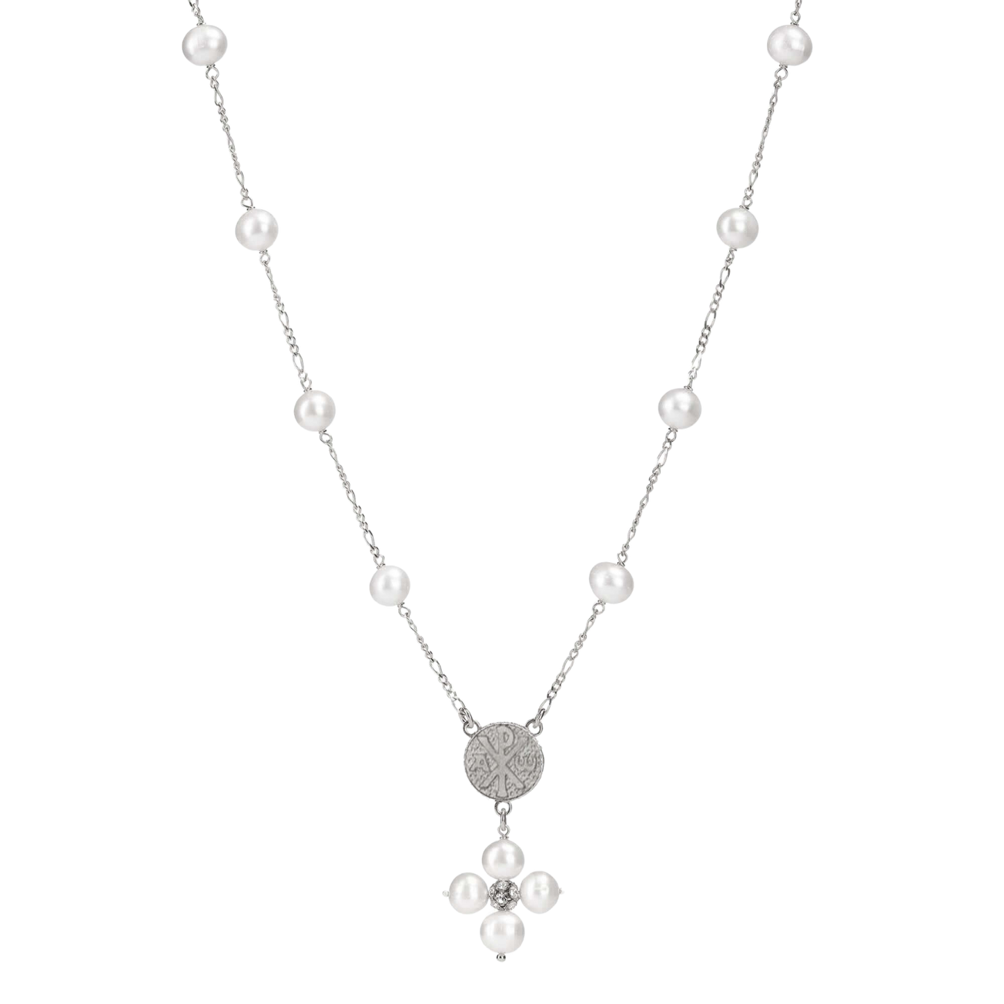 PEARL NECKLACE - MARY MEDAL - SILVER