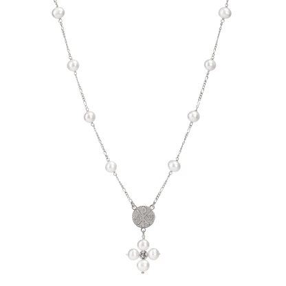 PEARL NECKLACE - MARY MEDAL - SILVER
