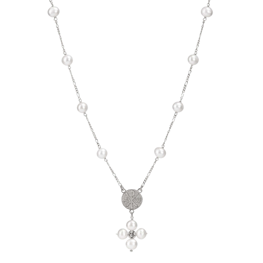 PEARL NECKLACE - MARY MEDAL - SILVER