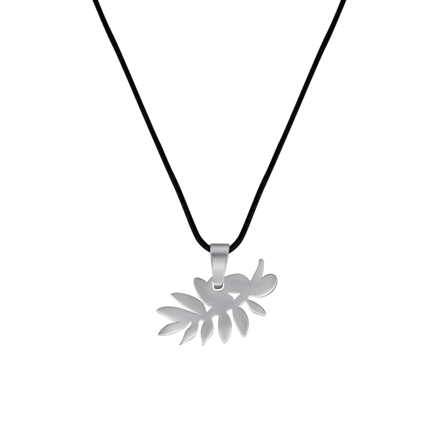 OLIVE BRANCH NECKLACE - RUBBER CORD AND STEEL