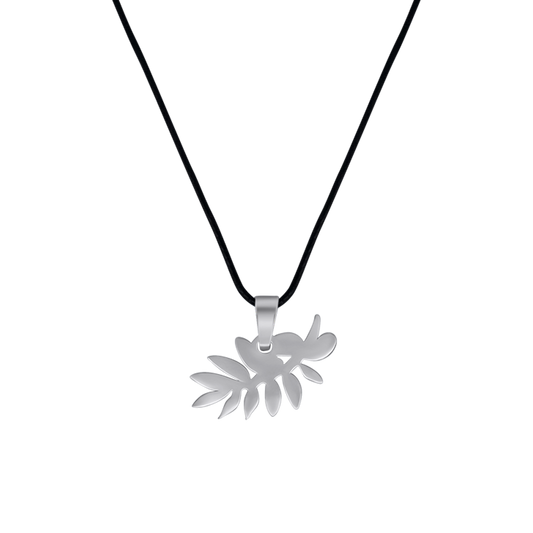 OLIVE BRANCH NECKLACE - RUBBER CORD AND STEEL