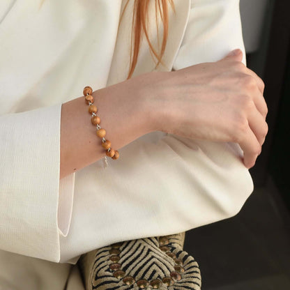OLIVE WOOD KRALEN ROZENKRANS ARMBAND - ZILVER