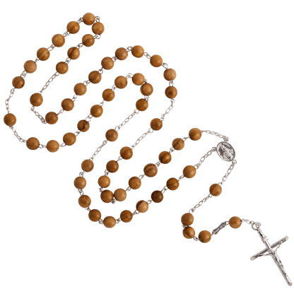 OLIVE WOOD KRALEN ROZENKRANS - ZILVER