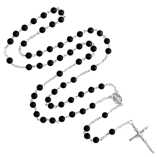 ONYX BEADS ROSARY - SILVER