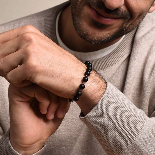 ONYX ROSARY BRACELET - SILVER