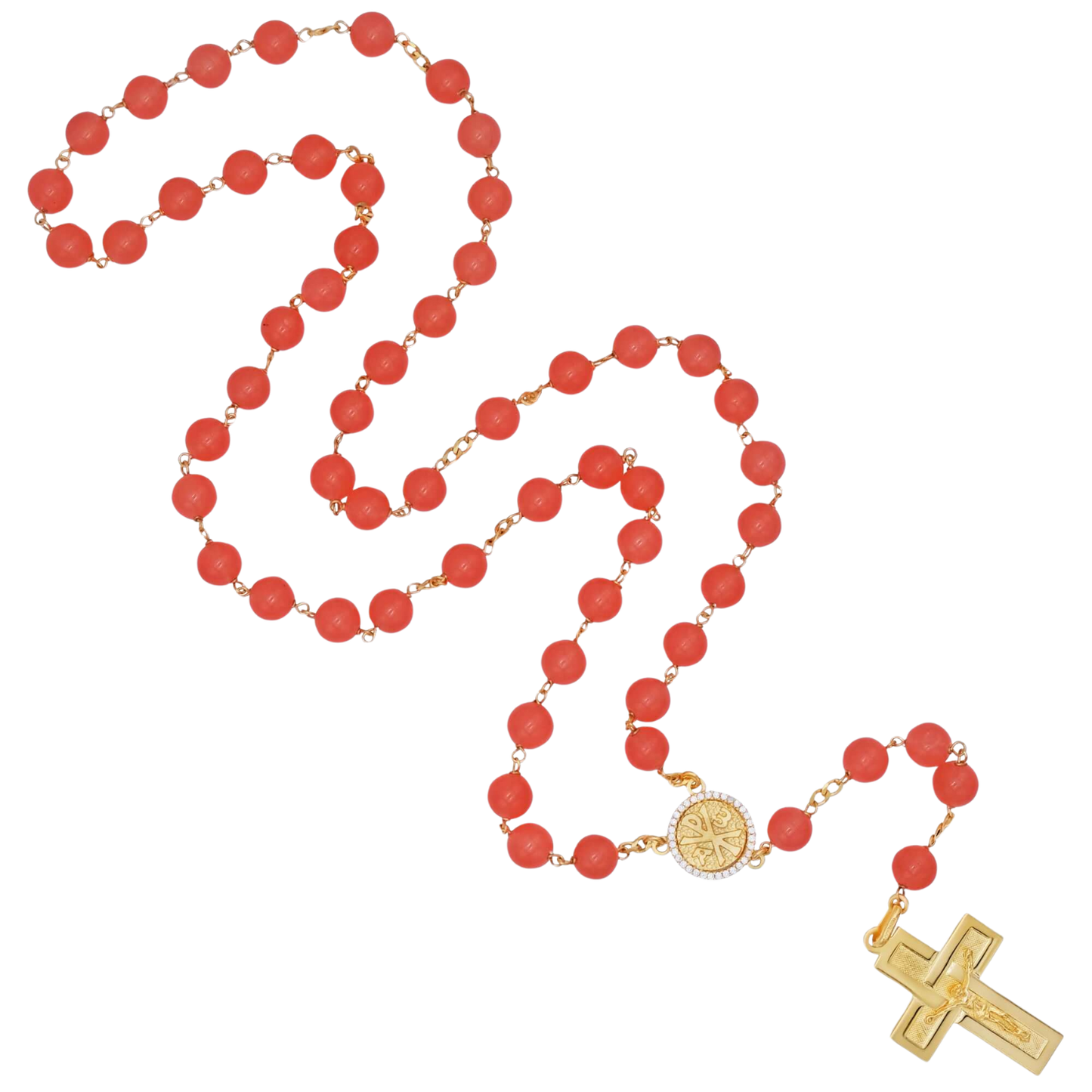 ORANGE AGATE BEADS ROSARY - VERMEIL SILVER