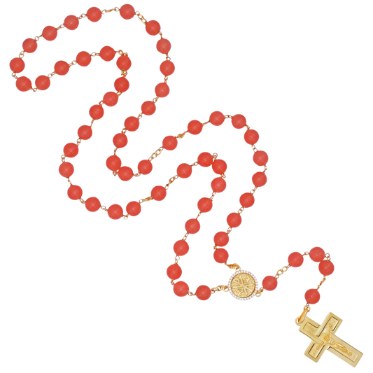 ORANGE AGATE BEADS ROSARY - VERMEIL SILVER