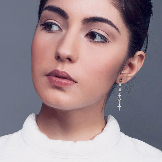 KRUIS - CRYSTAL EARRINGS - ZILVER