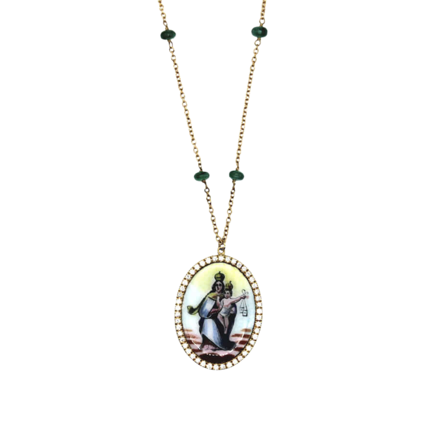 OUR LADY OF MOUNT CARMEL NECKLACE - GOLD AND DIAMONDS