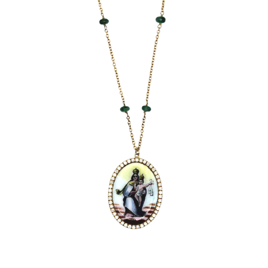 OUR LADY OF MOUNT CARMEL NECKLACE - GOLD AND DIAMONDS