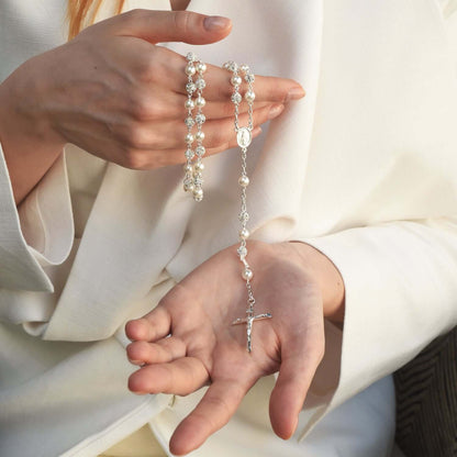STRASSBALL AND PEARL BEADS ROSARY - SILVER