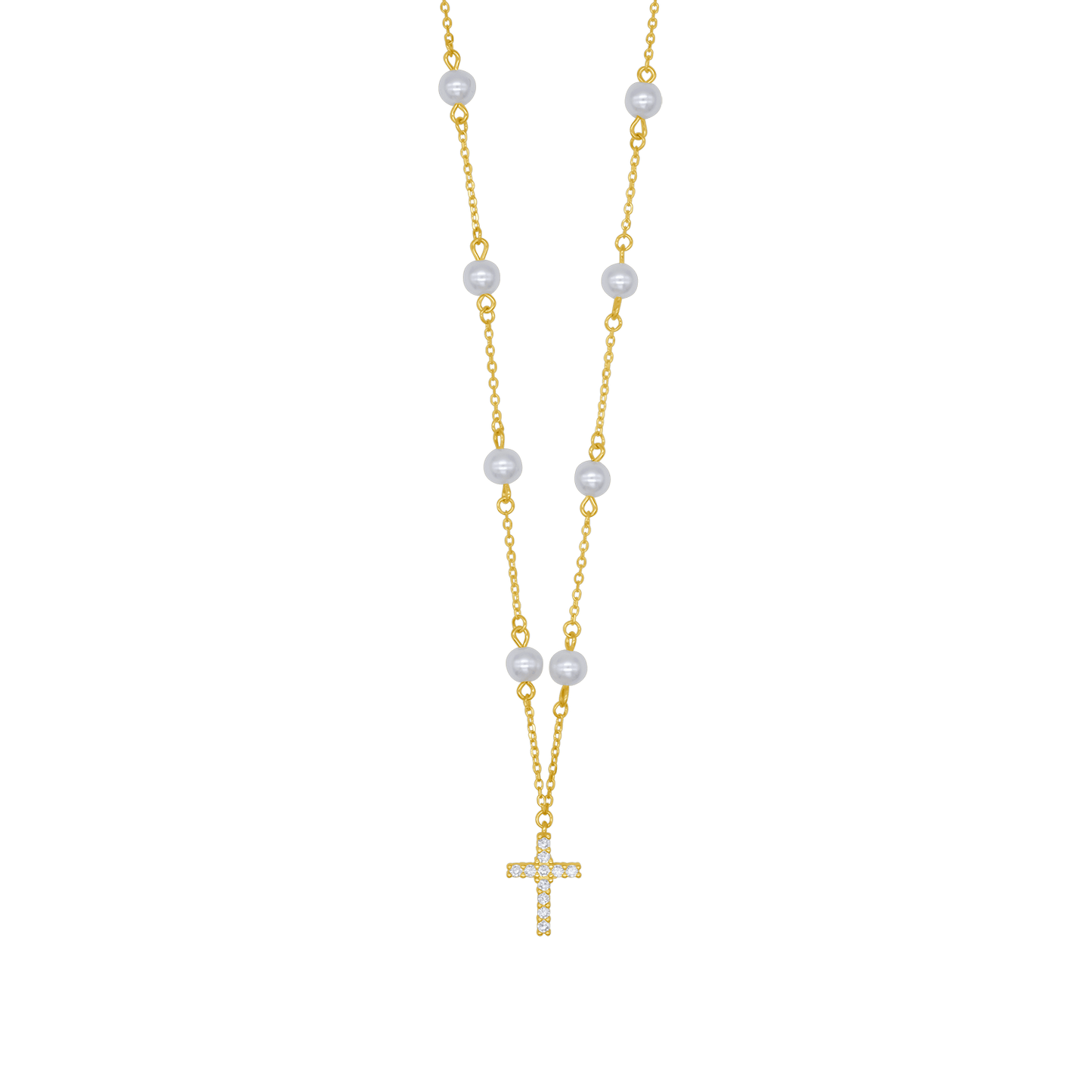 PEARL KRUIS KETTING - GOUDEN ZILVER