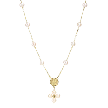 PEARL NECKLACE - MARY MEDAL - VERMEIL SILVER