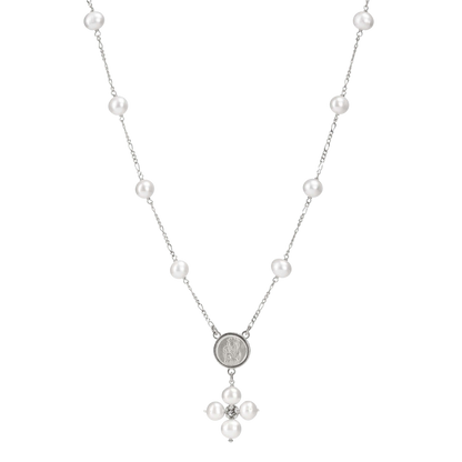 PEARL NECKLACE - MARY MEDAL - SILVER